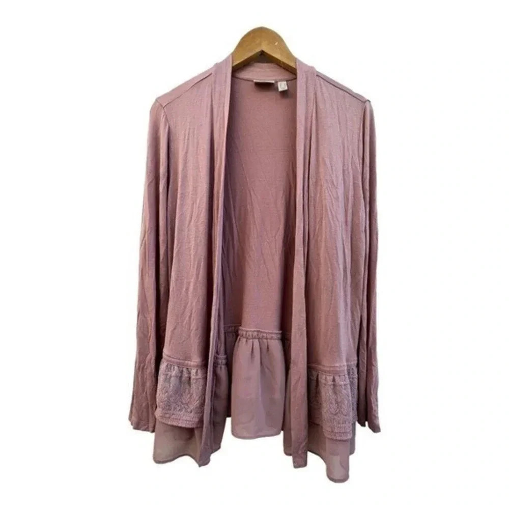 LOGO Lori Goldstein Size Small Pink Lace Open Front Cardigan New‎ Withou…